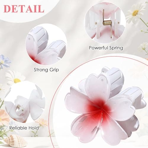 SMKSL 6 Pcs Flower Hair Claw Clips for Women Hawaiian Large Hair Clips for Thick Thin Curly Hair, Strong Hold & Non-Slip, Stylish Medium Beach Hair Accessories for Women Girls (Dark & Red) — view 3