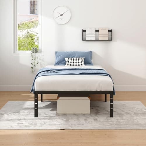 NEW JETO Metal Bed Frame,Twin Size Bed Frame with Storage Space,Heavy Duty Sturdy Mattress Foundation,Easy Assembly,No Box Spring Needed, Black,14 Inch,Twin — view 3