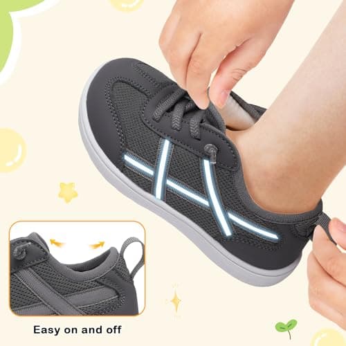 LeIsfIt Toddler Shoes Boys Girls Wide Barefoot Shoes Kids Slip on Casual Sneakers Breathable Non-Slip Sneakers for Walking Play School Tennis, Grey, 8 Toddler — view 3