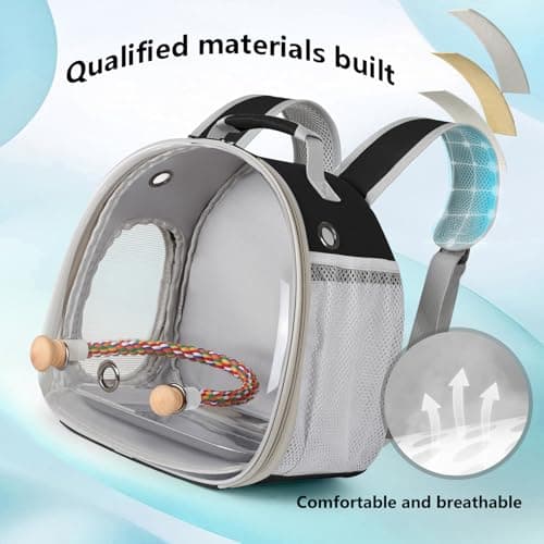 Small Bird Travel Backpack Carrier Cage, Backpack to Transport Backpack Carrier with Metal Tray Stand Perch for Parakeet Cockatiel Budgies Vet Carry Book Bag Black — view 2