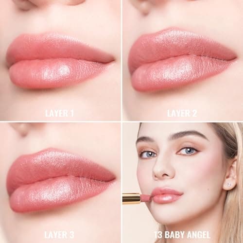 Oulac Metallic Shine Baby Pink Lipstick for Women, High Impact Lipcolor with Moisturizing Creamy Formula, Vegan Beauty Full-Coverage Lip Color 4.3 g/0.15 oz (Baby Angel(13)) — view 3