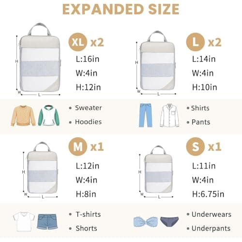 BAGAIL 6 Set/8 Set Compression Packing Cubes, Ultralight Expandable Packing Organizers for Carry on Travel Luggage(6set Cream)