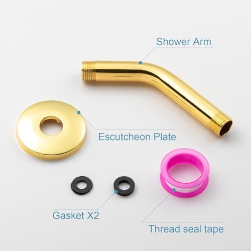 OFFO Shower Arm with Flange, 6 in Bright Gold Wall Mount Replacement Angle Shower Head Arm Wall-Mounted For Fixed Shower Head & Handheld Showerhead — view 5