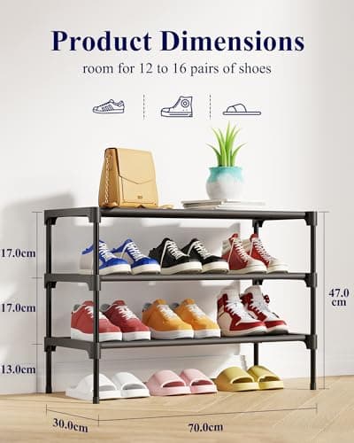 Kitsure Shoe Rack - Non-Woven Shoe Rack Shelf, Shoe Organizer for Closet, Entryway, Garage & Corridor, Stackable Shelves, 70 x 30 x 47cm, Black — view 2