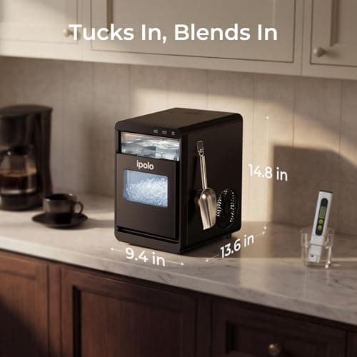 ipolo Nugget Ice Maker Countertop: 44lb/Day, Self-Cleaning, Black Stainless Steel, Portable, Soft Chewable Pebble Ice Machine for Home Kitchen, RV & Office — view 5