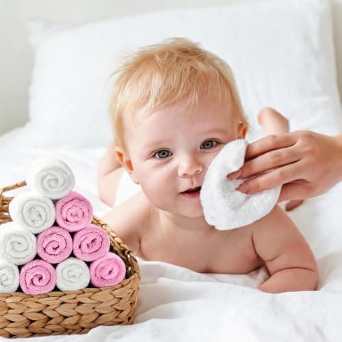UNIMADE Baby Washcloths, 20 Pack Microfiber Coral Fleece Wash Cloths, Extra Absorbent Baby Towels for Newborns, Infants and Toddlers, Gentle on Sensitive Skin for Face and Body - 7" × 9", White&Pink — view 5
