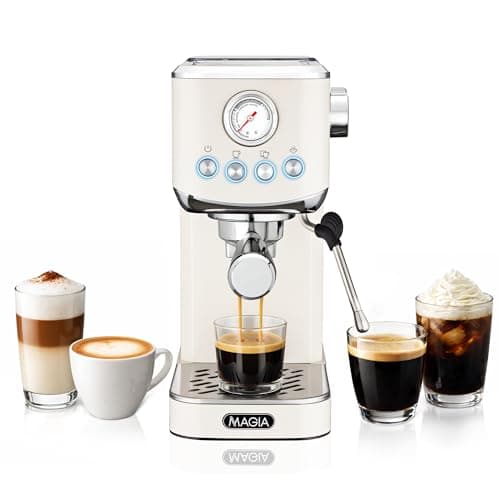 Zulay Kitchen Magia Compact Espresso Machine – 20 Bar Coffee Maker with Milk Frother Steam Wand, Latte & Cappuccino Maker, 1350W Fast Heating, 40oz Removable Water Tank, Stainless Steel – Cream