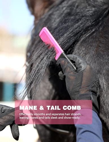Shinewell Horse Grooming Kit, Complete Horse Brush Set, Equine Grooming Tools for Shedding & Daily Care Pink — view 4