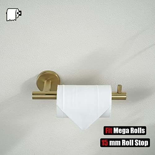 JQK Gold Toilet Paper Holder, 5 Inch Tissue Paper Dispenser, 304 Stainless Steel Wall Mount, Brushed Gold, TPH100-BG — view 6