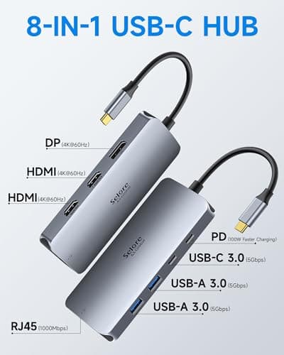 USB C Docking Station Dual Monitor, Selore Docking Station 3 Monitors Triple 4K Display with 2 HDMI, DisplayPort, 1Gbps Ethernet, 100W PD Charging, USB 3.0 Ports Adapter for Dell, HP, Lenovo,etc