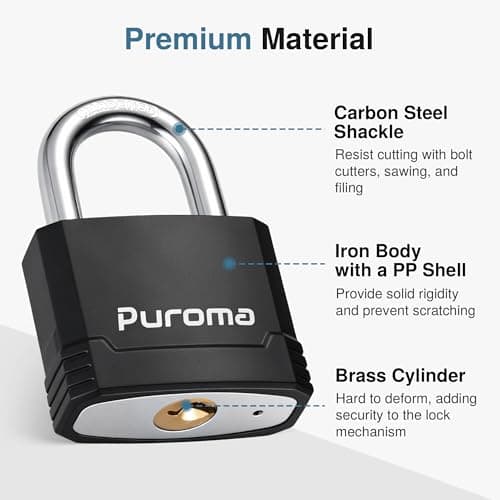 Puroma Lock Heavy Duty Keyed Padlock with 3 Keys Alike, 1-2/3 Inch Outdoor Anti-Cut Shackle Locker Lock for Gates, Fences, Sheds, Gym Lockers, Hasp Cabinets, Toolboxes (Black, 2 Pack) — view 3