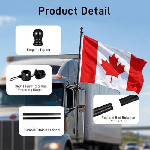 SEEKNEW Black Flag Pole for Outside House, 6 FT Stainless Steel No Tangle Spinning Residential Flagpoles & Two-Position Flag Pole Holder Brackets Mounting for Outdoor Flags for Porch(Without Flag) — view 5