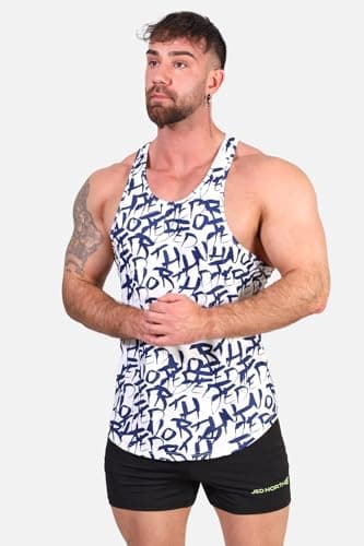 Jed North Men's Graphic Bodybuilding Tank Tops Gym Stringers Racerback,WhiteGraffiti,Large — view 5