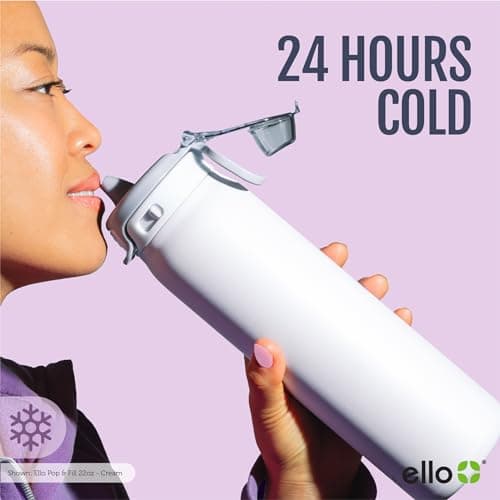 Ello Pop & Fill 22oz Stainless Steel Water Bottle with Quick Fill Technology, Double Walled and Vacuum Insulated Metal, Leak Proof Locking Lid, Sip and Chug, Reusable, BPA Free, Aurora — view 8