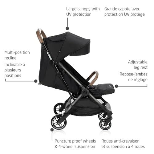 Maxi-Cosi Eva Lightweight Compact Travel Stroller, Infant to Toddler (Up to 48 lb), One-Hand Auto Fold, Full Recline Seat, Puncture-Proof Wheels, Extendable FPS Canopy, Includes Car Seat Adapters, Travel System Compatible — view 4