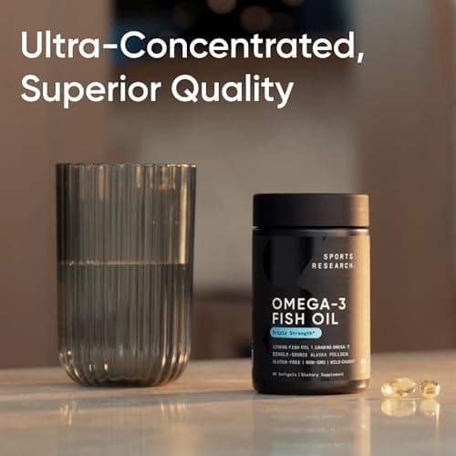 Sports Research Triple Strength Omega 3 Fish Oil - Burpless Fish Oil Supplement w/EPA & DHA Fatty Acids from Wild Alaskan Pollock - Heart, Brain & Immune Support for Men & Women - 1250 mg, 90 ct — view 5