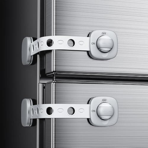 2 Pack Cabinet Locks/Refrigerator Locks Baby Proofing - Child Proof Locks for Drawer, Refrigerator, Fridge, Toilet Seat-No Screws or Tools Required (2 Pack-Grey Locks)