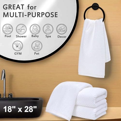 White Hand Towels - 100% Cotton | Lightweight | Thick | Quick Dry | Soft | Absorbent, 4 Pack Large 18" x 28", Bath Hand Towels for Bathroom, Luxury Towel Gift Set — view 4