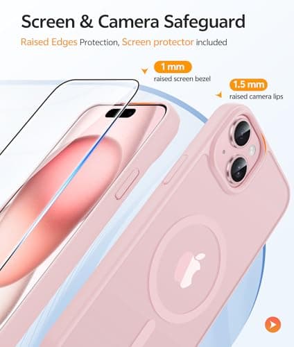 FNTCASE for iPhone 15 Case: for iPhone 14 Case & iPhone 13 Case [Compatible with Magsafe] Translucent Matte Cases with [Screen Protector] Military Grade Shockproof Protective Phone Cover - Light Pink — view 3