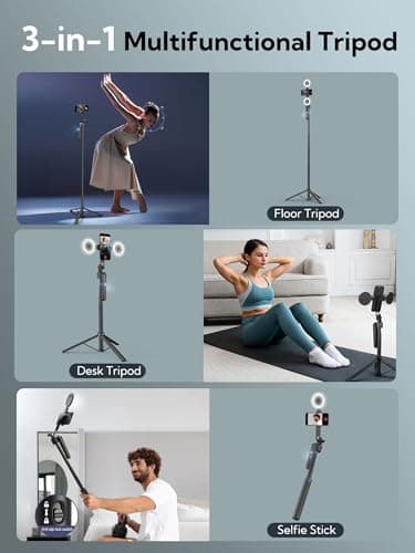 USKEYVISION Auto Face Tracking Tripod for Smartphones,70"Cell Phone Tripod w/LED Light,Selfie Stick for iPhone w/Remote Control,Phone Holder Video Recording for YouTube, TikTok Live-Streaming(UTK-02) — view 4