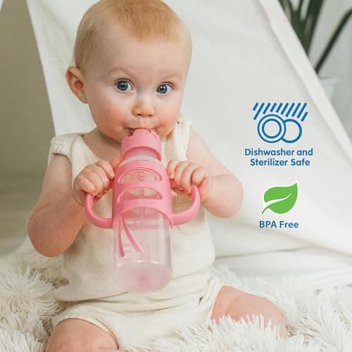 Dr. Brown's Anti-Colic Options+ Narrow Bottle Gift Set with Sippy Straw Bottle, HappyPaci Silicone Pacifiers, Storage/Travel Caps, and Bottle Brush, Pink — view 8