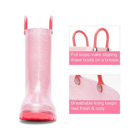 DREAM PAIRS Kids Rain Boots Glitter Boys Girls with Easy-on Handles Sparkly Waterproof Boots Outdoor Playing Rain Boots Toddler Unisex-Child,Size 1 Little Kid,Pink,KKEMRB2501 — view 4