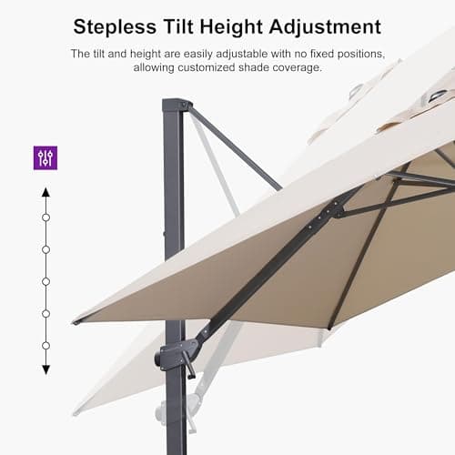 PURPLE LEAF 10'x 10' Patio Cantilever Umbrella Outdoor Square Adjustable Offset Umbrellas with 360-degree Rotation and 8 Heavy Duty Metal Ribs for Garden Deck Pool,Beige — view 4