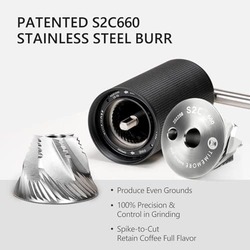 TIMEMORE Chestnut C3S Pro Manual Coffee Grinder, Stainless Steel S2C Conical Burr Coffee Grinder, Hand Coffee Grinder with Foldable Handle, Adjustable Grind Setting for Travel/Camping/Home, Black — view 2