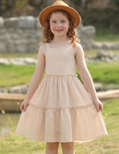 Arshiner Toddler Spaghetti Strap Dress Girls Beige Dress Toddler Summer Dresses Kids Beach Boho Sundresses 4t — view 2