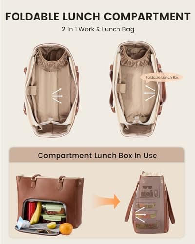 LOVEVOOK Work Tote Bag with Lunch Compartment, 3 in 1 Laptop Tote Bag for Women with Giant Tumbler Holder for Teacher, Nurse, Travel, Office, Daily — view 5