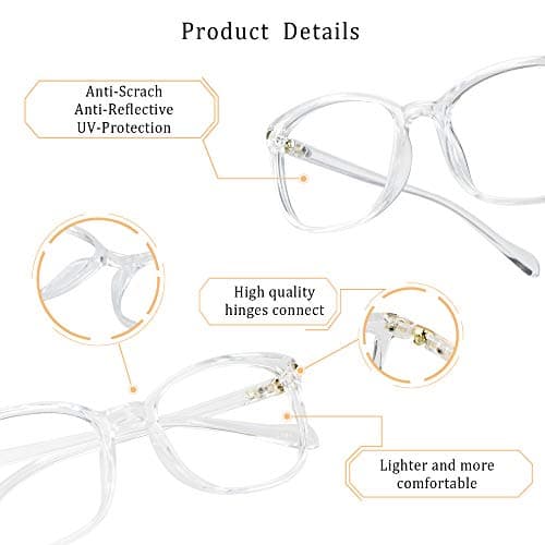 LifeArt Blue Light Blocking Glasses, Anti Eyestrain, Computer Reading Glasses for Women/Men, Anti Glare (Clear, +0.25 Magnification) — view 2