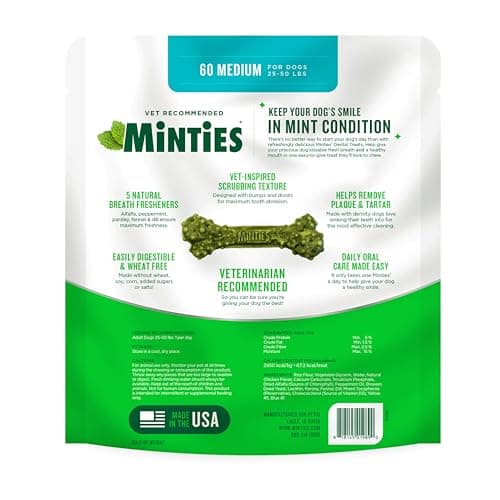 Minties Dental Chews for Dogs, 60 Count, Vet-Recommended Mint-Flavored Dental Dog Treats for Medium Dogs, Bones Clean Teeth, Fight Bad Breath, and Removes Plaque and Tartar — view 7