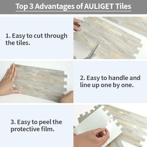 AULIGET 20 Sheets Faux Stone Peel and Stick Backsplash, Beige Marble Look PVC Wall Tile Stick on Backsplash for Kitchen and Bathroom — view 6