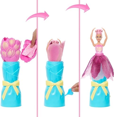 Barbie Petal Pop Scented Doll with Pink Tulip Dress & Accessories, Bouquet Reveal with Pet Bunny & Surprises Like Watering Can, Necklace & Earrings​​​ — view 2