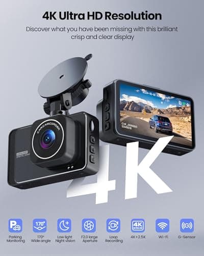 DELLFY Dash Cam Front and Rear Camera with App Control, 4K+2K Dashcams for Cars with 5G WiFi, Night Vision, G-Sensor, Loop Recording & 24H Parking Mode, 170°Wide Angle, 32GB Card — view 3