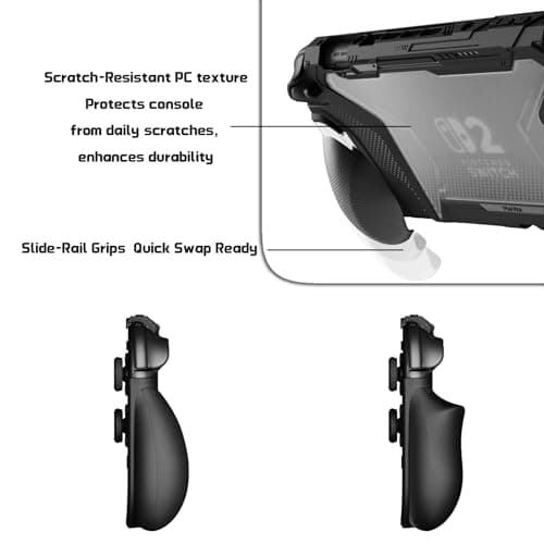PlayVital for Switch 2 Beyond-Grip Dockable Case, Interchangeable FPS/Omni Ergonomic Grips + Military-Grade Drop Protective Cover + 2 Joystick Caps for Nintendo Switch 2 (Black)​ — view 6