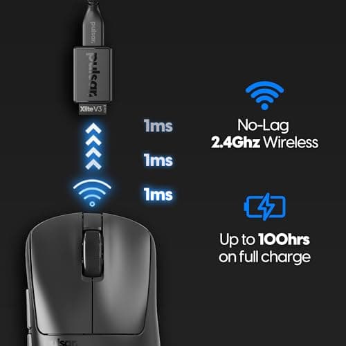 Pulsar Gaming Gears Xlite V3 Wireless Gaming Mouse - Ultra Lightweight 55g, Right Hand, 2.4GHz, 1KHz Polling Rate, PAW3395 26K DPI Sensor, Up to 100 Hours of Battery Life - Black — view 3