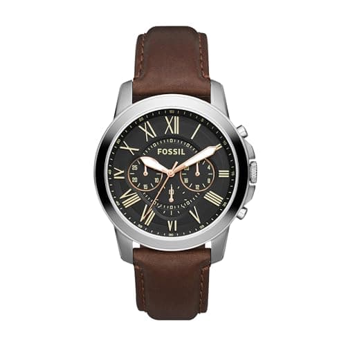 Fossil Men's Watch, Grant Quartz Chronograph Watch, Silver/Brown