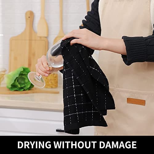 Homaxy 100% Cotton Terry Kitchen Towels(Black, 13 x 28 inches), Checkered Designed, Soft and Super Absorbent Dish Towels, 2 Pack — view 3