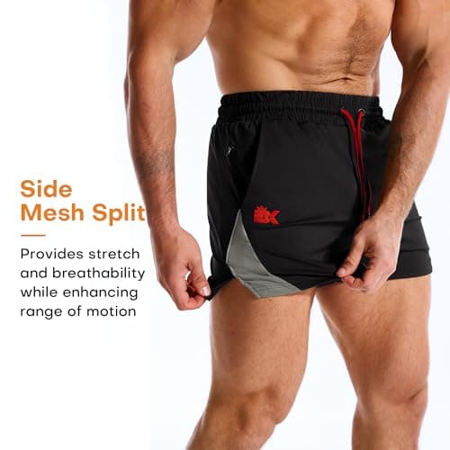 BROKIG Men's LightArmor Bodybuilding Gym Shorts with Zip Pocket,3" Quick Dry Summer Running Shorts for Workout Tennis(Black,Large) — view 6