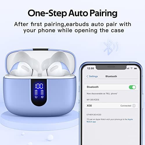 TAGRY Bluetooth Headphones True Wireless Earbuds 60H Playback LED Power Display Earphones with Wireless Charging Case IPX5 Waterproof in-Ear Ear buds with Mic for TV Smart Phone Laptop Computer Sports — view 4