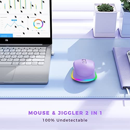 PEIOUS Wireless Mouse Jiggler - LED Wireless Mice with Build-in Mouse Mover, Rechargeable Moving Mouse for Laptop with Undetectable Random Movement Keeps Computers Awake - Purple — view 2