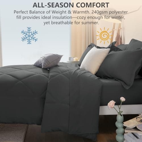 CozyLux Queen Comforter Set Dark Grey - Bed in a Bag Queen Size 7 Pieces, Luxury Soft Bed Set for All Seasons, Bedding Set with Comforter, Sheets, Pillowcases & Shams, Dark Gray, Queen — view 7