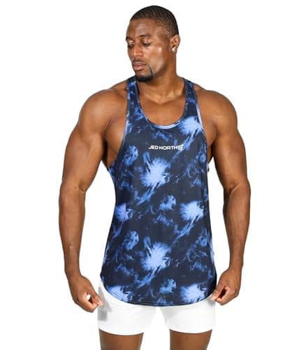 Jed North Men's Graphic Bodybuilding Tank Tops Gym Stringers Racerback,AbstractBlue,Small