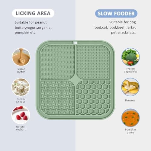 ChefAide 2 Pack Lick Mat for Dogs,Cats,Upgraded 8.5×8.5 inches Licking Mats with Suction Cups,Slow Feeder Licking Pad for Anxiety Relief and Boredom Reducer,Suitable for Dog Training (Green & Beige) — view 2