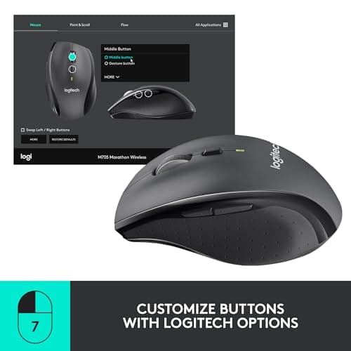 Logitech M705 Marathon Wireless Mouse, Gaming Mouse Wireless, 2.4 GHz USB-A Receiver, 5-Programmable Buttons, 3-Year Battery, PC, Mac, Laptop, Chromebook - Black — view 3