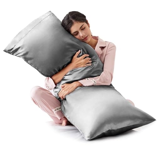 Love's cabin Body Pillow Cover, 20x54 inches Dark Grey Soft Satin Body Pillow case with Envelope Closure, Silky Slip Cooling Body Pillow Pillowcases for Hair and Skin, Similar to Silk Pillow Cases