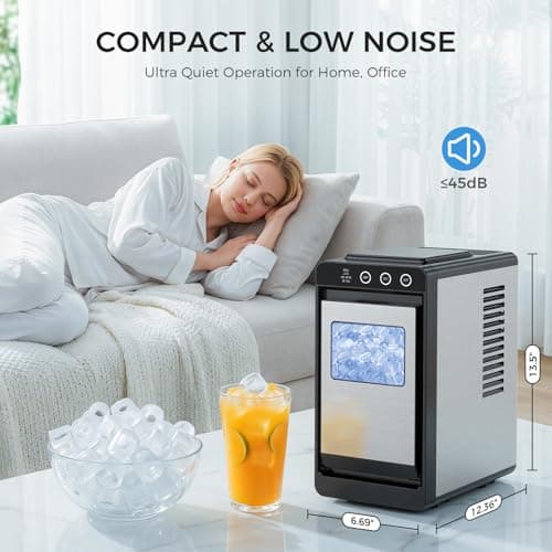 COWSAR Ice Maker Countertop, Portable Ice Machine with Self-Cleaning, 8 Cubes in 6 Mins, 26 lbs/24Hrs, Quiet Commercial Compact Ice Machine for Home, Camping, Bar, Stainless Steel Sliver — view 5