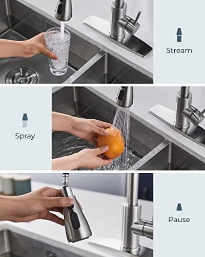FORIOUS Kitchen Faucets with Pull Down Sprayer, Brushed Nickel, High Arc Single Handle Classic Stainless Steel Sink Faucet 1 or 3 Hole, Suitable for Farmhouse Camper Laundry Rv Bar — view 2