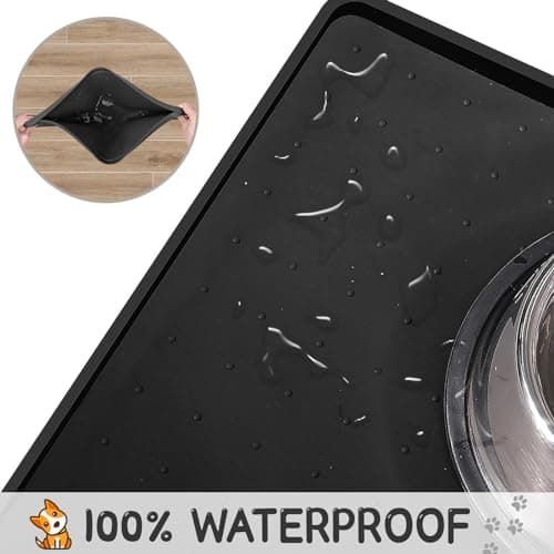MateeyLife Silicone Cat & Dog Food Mat for Floors Waterproof, Anti-Slip Dog Bowl Mats for Food and Water, Pet Feeding Tray with Lip to Prevent Spills, Pet Placemat for Messy Drinkers to Protect Floor — view 3